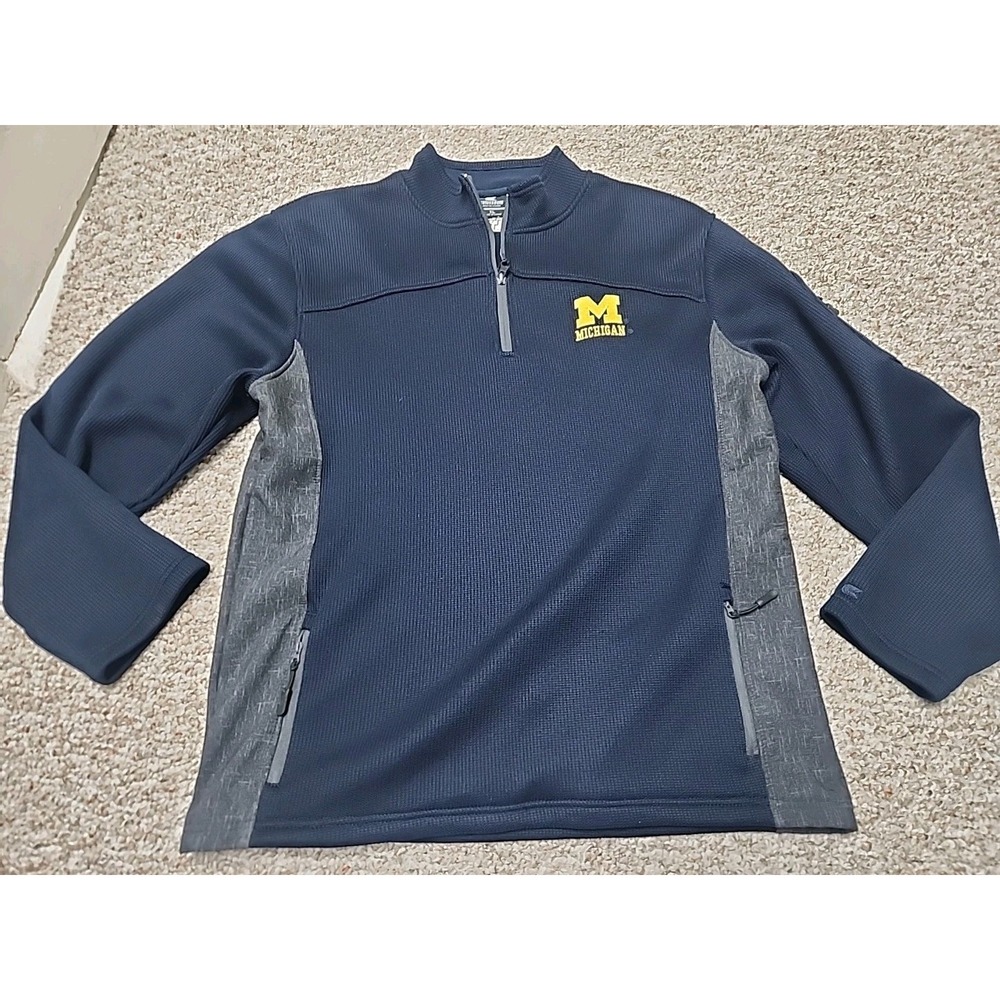 Colosseum‎ XL Michigan Wolverines 1/4 Zip Pullover Embroidered Navy Blue Pockets